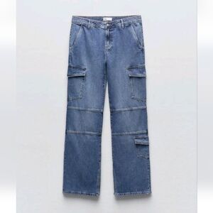 Zara Denim Split Cargo Pants Nwt